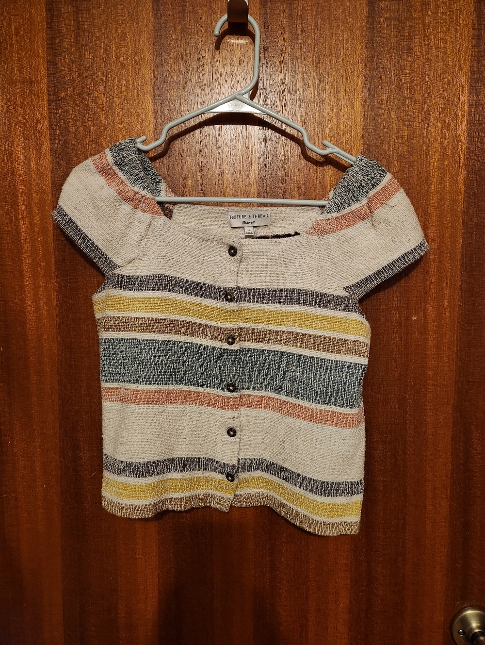 Madewell Texture & Thread Button Front Striped Top - Size Small